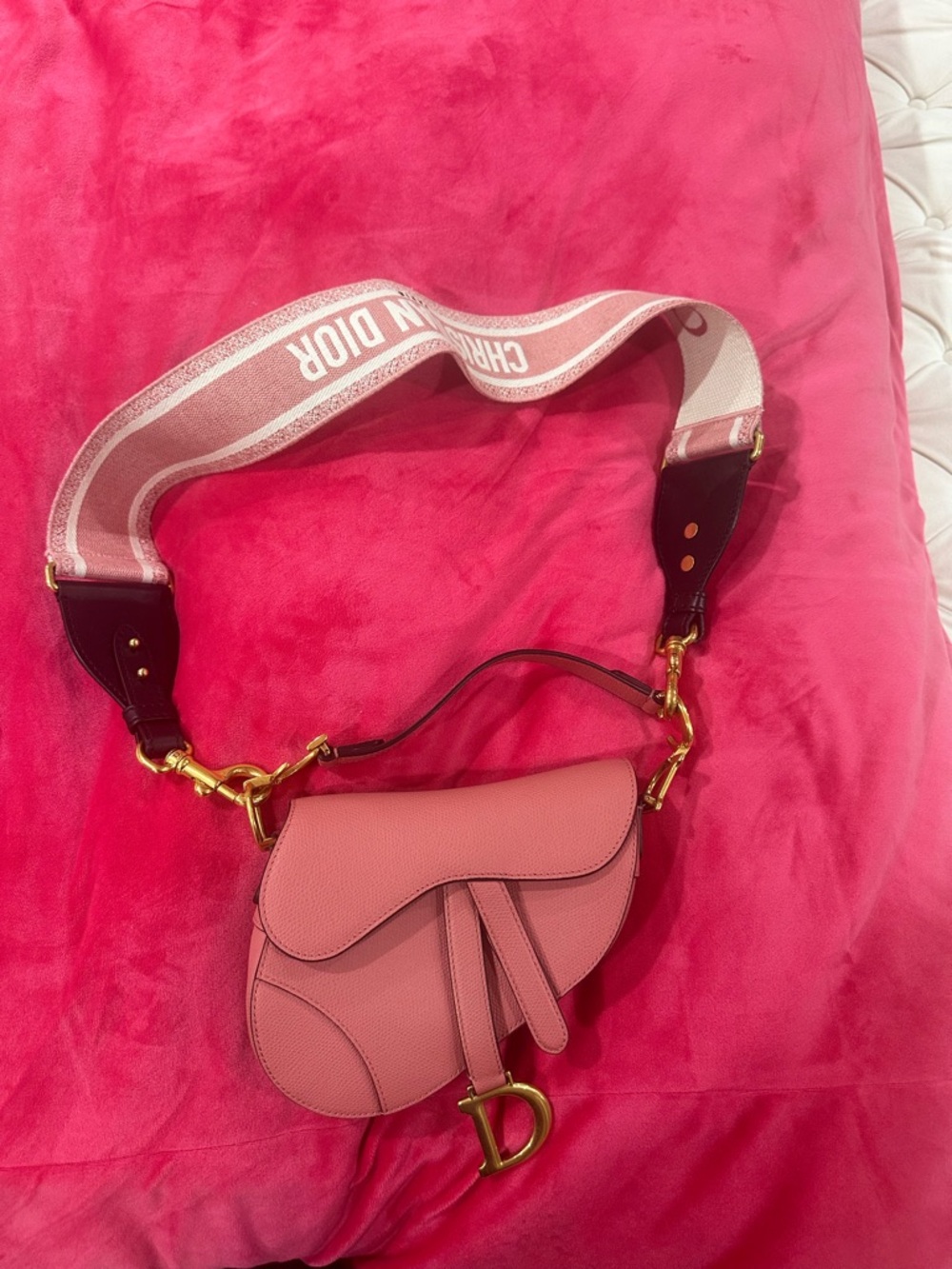 Dior Pink Mini Saddle Crossbody with Branded Strap